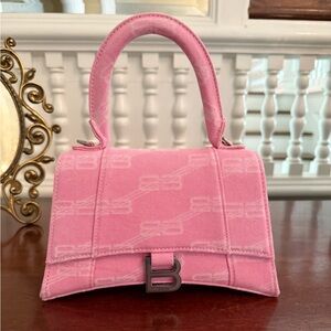 Balenciaga pink denim hourglass with long strap - new